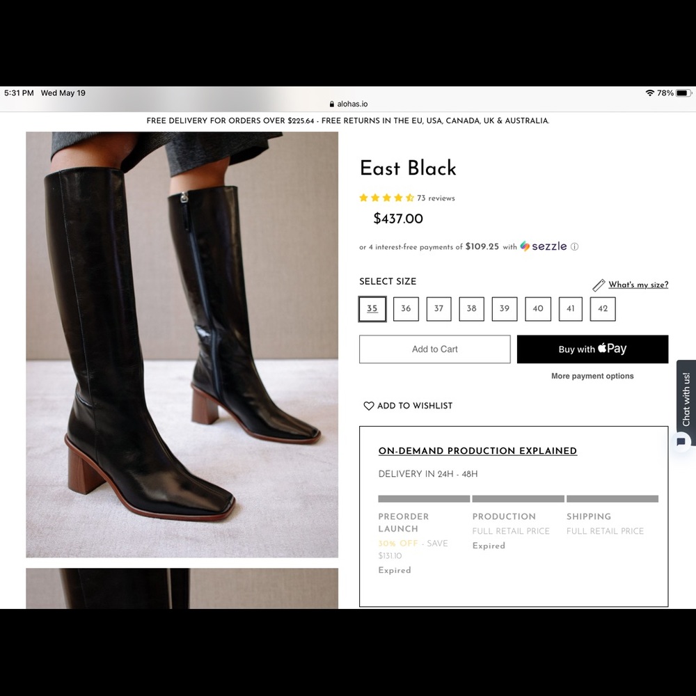 Alohas Knee High Black Leather Boots - Picture 2 of 5